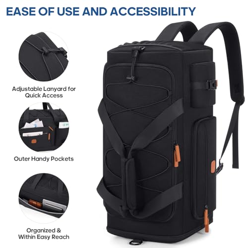 Gym Bag for Men and Women with Shoe & Laptop Compartment, 3-in-1 Sports Travel Duffel Bag Anti-Theft Weekender Carry-On Backpack for Airplane & Workout, Overnight Travel Bag,35L (Black, Medium) - Image 3