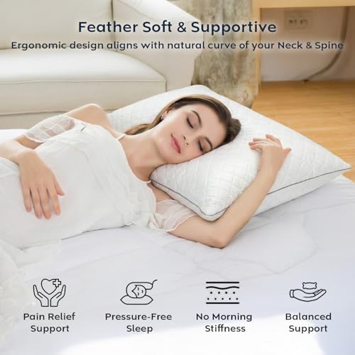 Image of AYKA Premium Microfiber Pillow for Sleeping, Set of 4 | 17x27 Inch Hotel Luxury Bed Pillows | 100% Virgin Fiber Fill, Soft & Fluffy | Neck Support for Side, Back & Stomach Sleepers | White