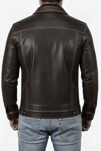 Image of Leather Trucker Jacket Men - Real Lambskin Shirt Style Vintage Fashion Mens Leather Jacket