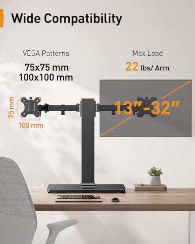 Support autonome pour 2 écrans Perlegear PGTVS41B avec base en verre réglable