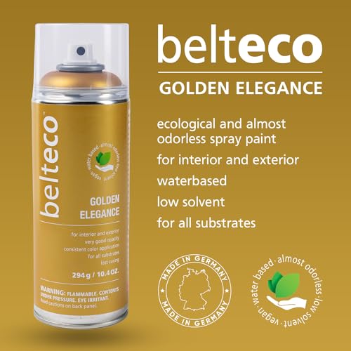 BELTECO Golden Elegance Semi Gloss Spray Paint | Water based & Odorless | Eco-Friendly & Vegan | Weather & UV-Resistant | For all Substrates | Fast Drying with High Coverage | For Indoor/Outdoor Use