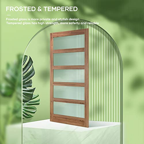 Image of FREDBECK 40in x 84in Glass Barn Door Glass Door with 7FT Barn Door Hardware Kit & Handle Included,5-Panel Frosted Glass, Water-Proof Surface,Pre-Drilled Holes,Need Assembly