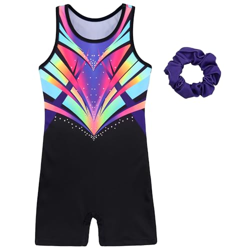 Gymnastics Leotards for Girls With Shorts Biketards Unitards Tumbing Ballet Dance Outfit 4-13Years Rainbow Diamond 4-5T