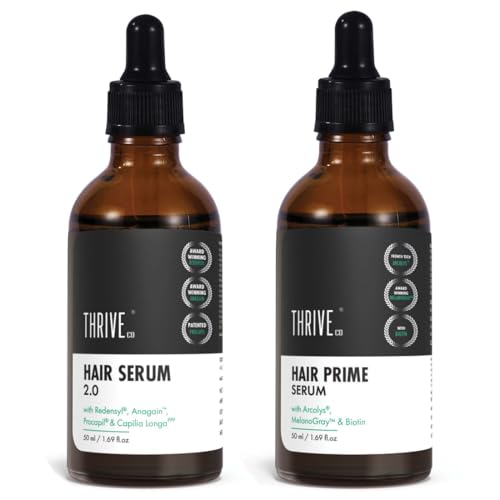 Image of ThriveCo Ultimate Haircare Duo| Hair Growth Serum 2.0 (50ml) + Anti-Grey Hair Prime Serum (50ml) | Promotes Hair Growth & Controls Hair fall + Reverses Premature Grey Hair | For Men and Women