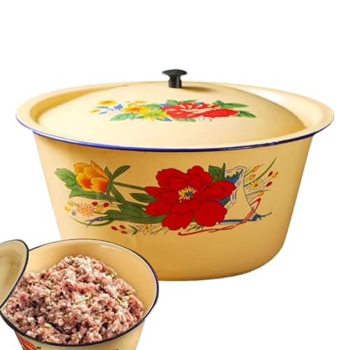 Conjunto De Platos De Esmalte Vintage: Colección De Tazón De Esmalte Retro Duradero Con Tapa Segura | Recipientes De Acero De Acero Recubierto De Porcelana Clásico, Almacenamiento De Alimentos Resiste