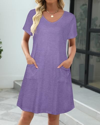 Image of CHICGAL Summer Dresses for Women V Neck Short Sleeve Casual Loose T Shirt Sundress Beach Cover Ups with Pockets 2026