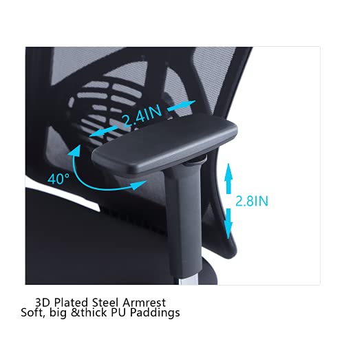 Ticova Ergonomic Office Chair - High Back Desk Chair With Adjustable Lumbar Support & 3D Metal Armrest - 130°Reclining & Rocking Mesh Computer Chair With Thick Seat Cushion & Rotatable Headrest #TOP2