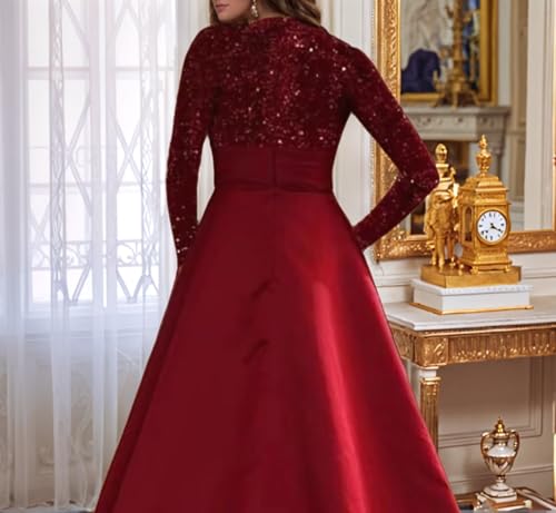 Long Sleeve Mother of The Bride Dresses for Women Sparkly Sequin A Line Prom Gowns Satin Tea Length Wedding Party Dress4