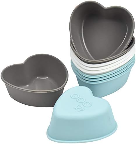 Silicone Cupcake Moulds Reusable 10pcs Silicone Moulds for Baking Mini Muffin Cases Silicone Cupcake Cases Baking Cups Small Cup Cake Cases (Heart)