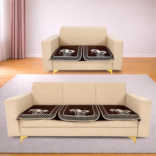 Image of Homerz Premium Chenille Fabric Sofa Cover | Soft, Durable & Dustproof | Decorative Couch Cover (Florida Coffee, 5 (3+2) Seater, Only Seat Cover)