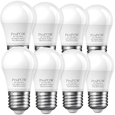 ProPOW A15 LED Bulb, 5W LED Light Bulbs (40 watt Light Bulb Equivalent), 5000K Daylight White Energy Saving Low Watt Light Bulbs, E26 Ceiling Fan Light Bulb for Bedroom (8-Pack) Cover