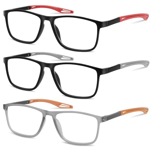 AOOSU Reading Glasses for Women Men Blue Light Blocking Square Frames Lightweight Comfortable Readers Impact Resistant Scratch Resistant Bendy Flexible Anti-slip Unisex 3 Pack Reader +2.50