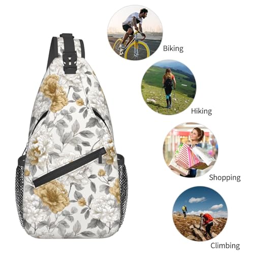 Image of SUPLUCHOM Sling Bag Rustic Flower Peony Floral Hiking Daypack Crossbody Shoulder Backpack Travel Chest Pack for Men Women