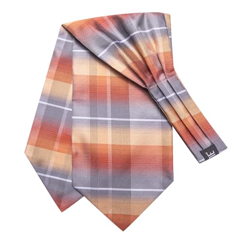 Image of Hi-Tie Silk Ascot for Men Self Tie Men's Cravat and Flower Lapel Pin Handkerchief Cufflinks Set for Wedding Party