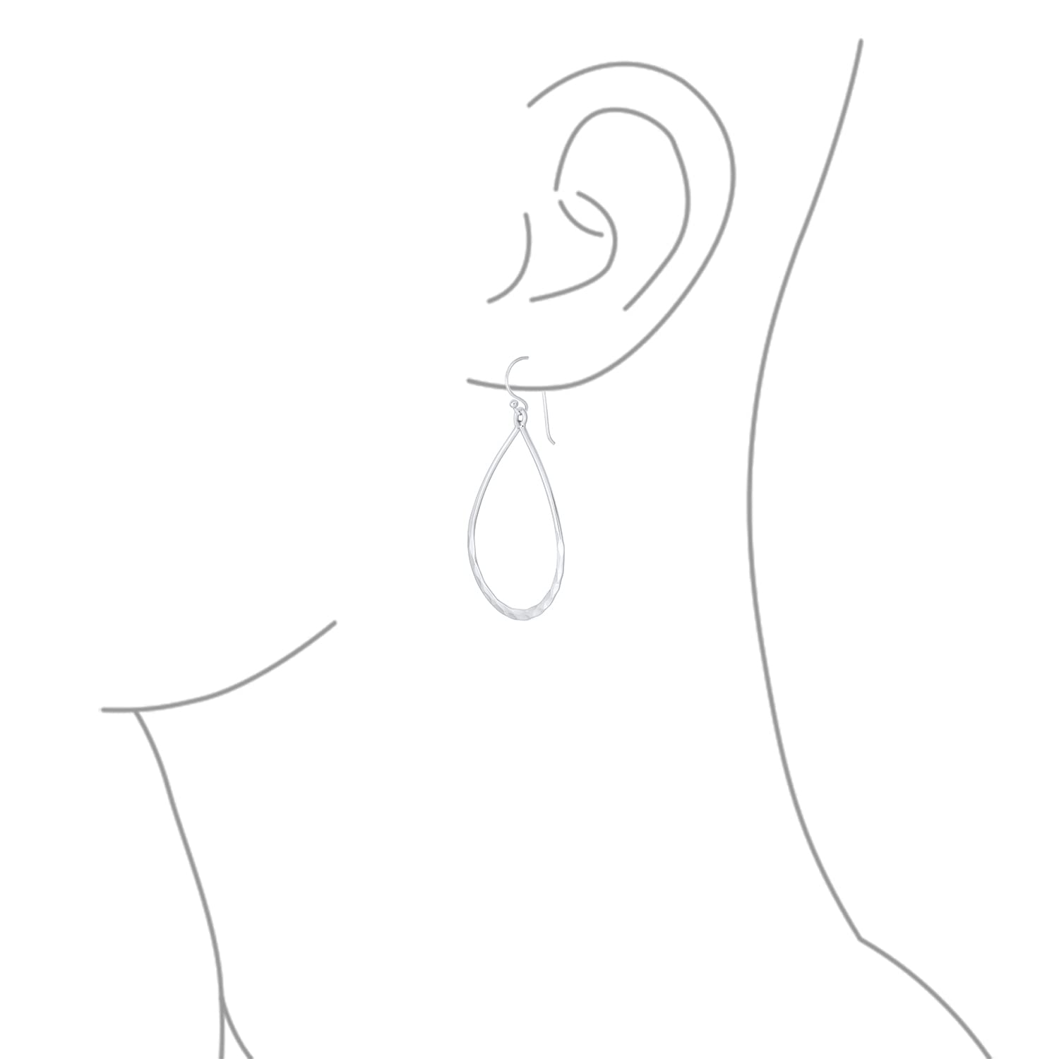 Orecchini a cerchio grande stile boho per donna e ragazza, in argento sterling .925, forma a goccia ovale allungata e aperta, finitura martellata leggera, lunghezza 2 pollici (circa 5 cm), chiusura a