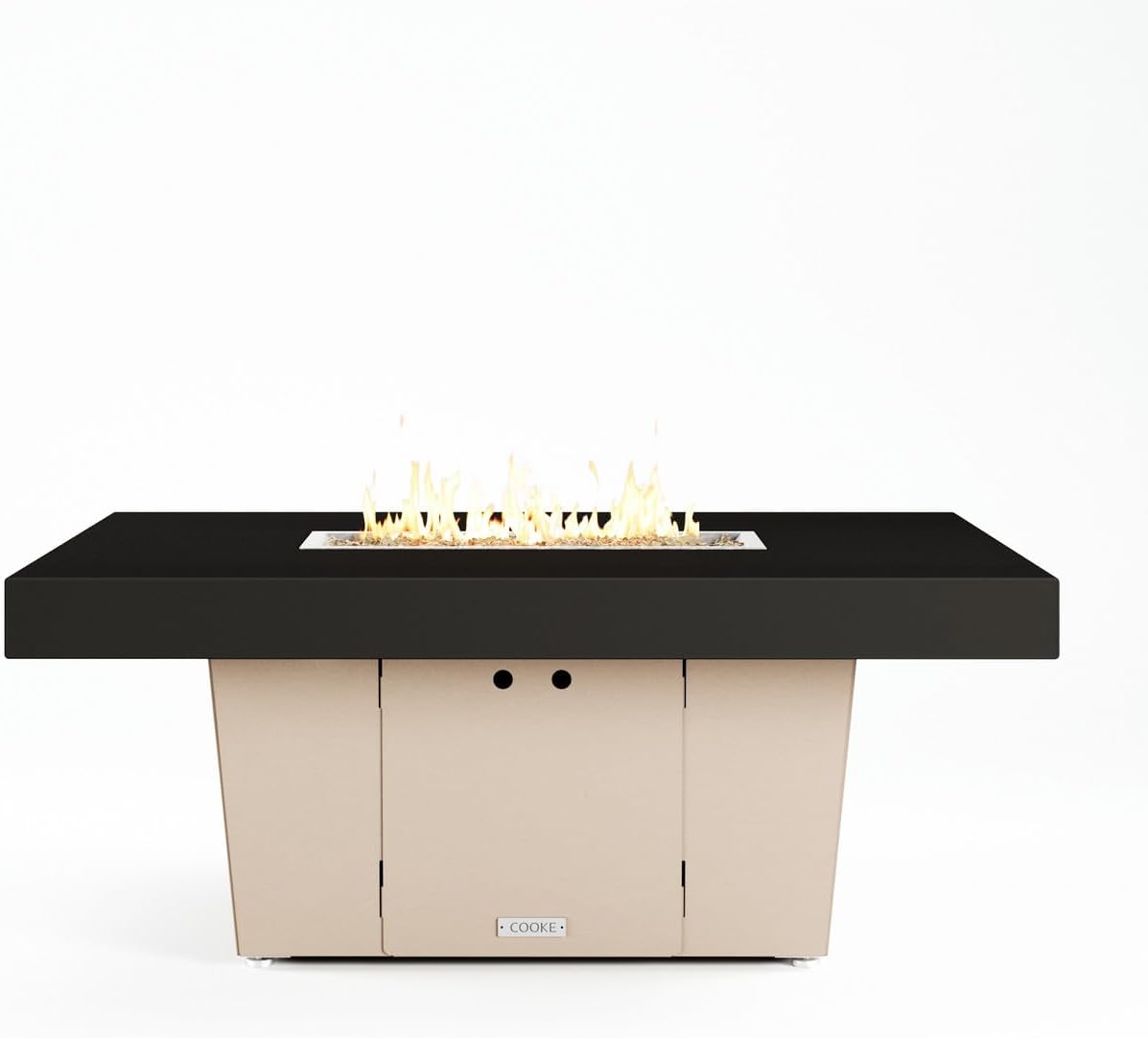 COOKE Palisades Fire Pit Table 52" x 36" x 21" – Aluminum Top with 4" Edge, Beige Base, 60K BTU Gas, Propane/Natural Gas Compatible, with Windscreen (Beige Powder Coated Aluminum, Natural Gas)