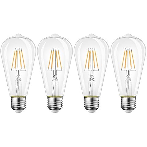LED E27 Edison Screw Bulb, 4W Vintage LED Filament Bulb (Equivalent to 40W), Clear Glass, Pack of 4 Cover