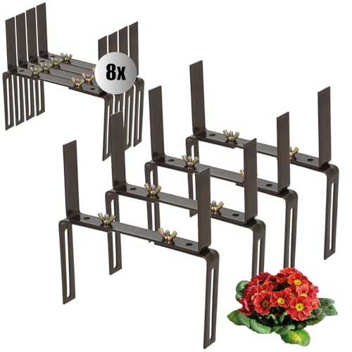 com-four® 8X Blumenkastenhalter für Balkon-Brüstungen und Geländer - Flexible Befestigung aus Metall für Pflanzkästen - 2-Fach verstellbar - kein Bohren (08 braun)