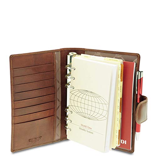GIUDI ® - Organizer settimanale in pelle vacchetta, vera pelle, Unisex, porta carte, porta penna, rubrica, block notes, Made in Italy. (Marrone)