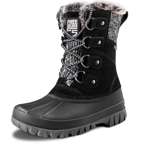 FREE SOLDIER Women's Waterproof Winter Snow Boots Black 10