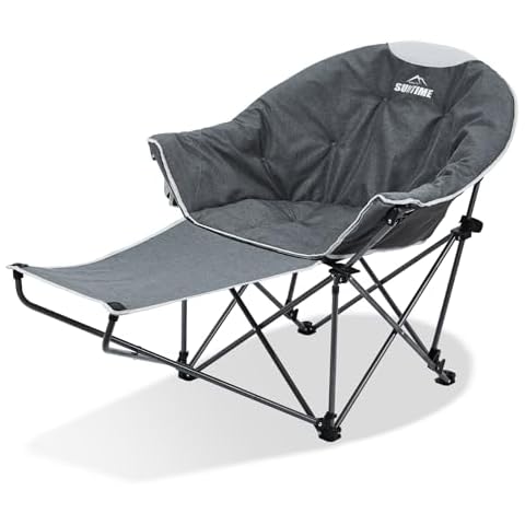 OUTDOOR LIVING SUNTIME Oversized Padded Moon Round Saucer Chair, Portable Folding Camping Chair, Backajusted with Removable Footrest, Carry Bag - Gray Cover