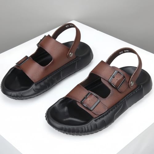 Stylish Open-Toe Sandals for Men Dual-Function Genuine Leather Double-Buckle Beach Slippers for Casual & Outdoor Use4