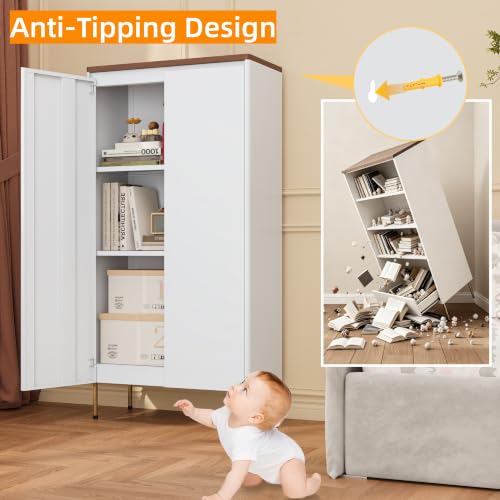 Image of 47.5 inch Metal Accent Storage Cabinet with Doors & Adjustable Shelves