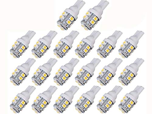 JKLcom T10 LED Bulbs 20 Pack,W5W 194 921 168 2825 T10 Wedge 3528 10 SMD LED Light bulbs T10 12V Light for Car Map Dome Trunk Dashboard Parking Lights