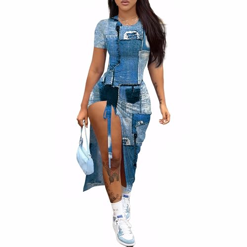 Image of Nimsruc Women Sexy Summer Dresses Short Sleeve Thigh-high Slit Ruched Bodycon Maxi Club Cocktail Party Dress