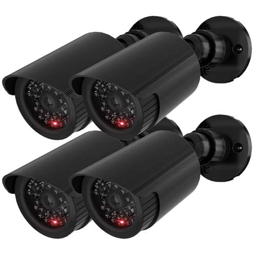 WALI Dummy Fake Simulated Surveillance Security CCTV Dome Camera Indoor Outdoor with One LED Light, Warning Security Alert Sticker Decal (TC-B4), 4 Packs, Black