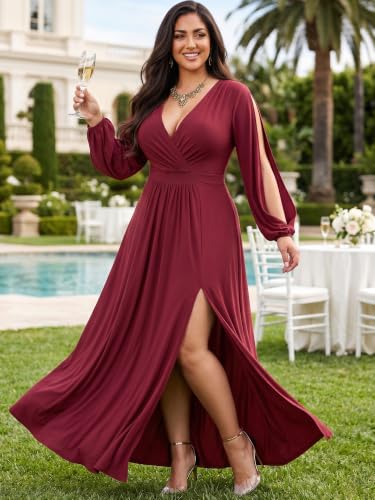 Image of KOH KOH Womens Long Sleeve Sexy Slit Photoshoot Evening Fall Maxi Dress