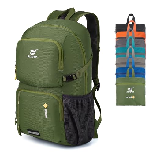 SKYSPER Ultraleichter Faltbarer Rucksack mit Nassfach - Wasserfest und Verstaubarer Daypack für Wandern, Reisen, Radtouren und Städtetrips