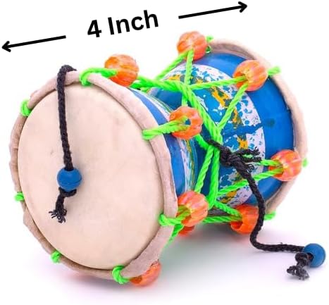 Miniatura 3 de Juego de instrumentos de percusión de tambor de mano de 4 pulgadas, hecho a mano, tradicional, auténtico, madera y cuero, clásico indio, dumroo,