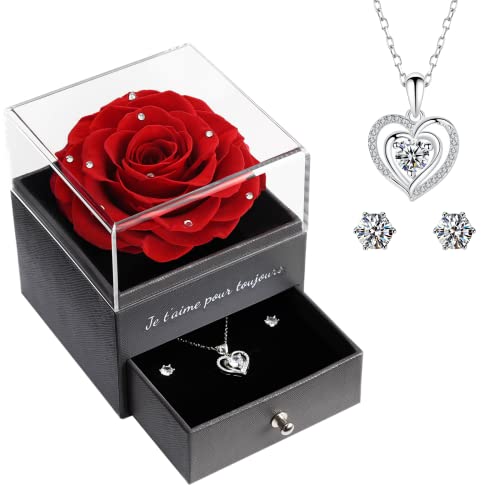 Sunia Cadeau d'amour pour Maman Grand-mère, Véritable Rose Eternelle avec Bijoux, Je t'aime pour Toujours avec Collier Cœur pour la Fête des Mères, Anniversaire, Noël, Saint-Valentin Cover