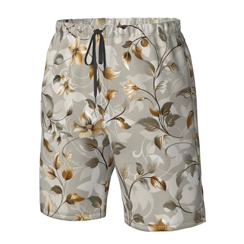 Men's Quick Dry Swim Shorts Flowers Leaves Vines Natural Elegant Gray Vintage Beach Trunks with Pockets4