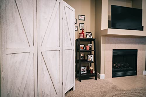 Image of Premium Home 6-Panel Room Divider - Rustic White Barn Door, K Pattern Folding Privacy Screen, Partition Wall