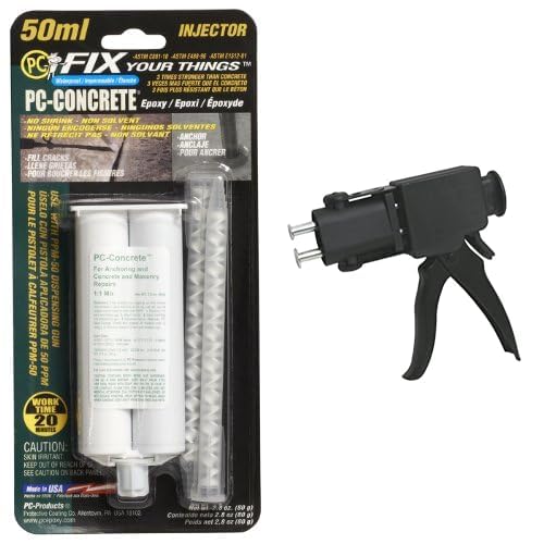 Project Kit Includes (12) PC Products PC-Concrete Epoxy Adhesive Paste for Anchoring & Crack Repair, Two-Part 50ml Cartridge, Gray 70505, 2.8oz and (1) Premium Epoxy Adhesive Dispensing Gun, 50ml
