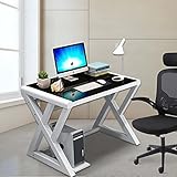 URRED Computer Desk Glass Top and Metal Frame, Desk Table for Computer Desk Gaming Modern Study Office Work Writing Desks Table for Home Office Small Black (39.4 inch)