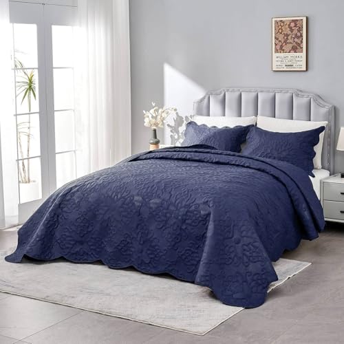 Image of Kingnex 106x96 King Size Lightweight Bedspread Coverlet Set Navy