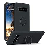 DUEDUE Galaxy S10 Case, Liquid Silicone Soft Gel Rubber Slim Cover with Ring Kickstand |Car Mount Function Shock Absorption Full Protective Anti Scratch Case for Samsung S10, Black