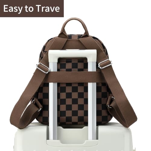 Image of Tanweibago Mini Nylon Women Backpacks,11L Small Ladies backpacks Casual Lightweight Women Shopping Travel Daypack (Checkered Coffee)