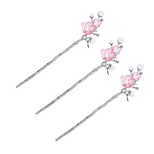 CANIGHT 3個 ヘアピン ラインストーンの装飾 ラインストーン箸 伝統的なヘ ック ラインストーンのヘアアクセサリー 女性の髪飾り 真珠の髪のフォーク 亜鉛合金、イミテーションパール