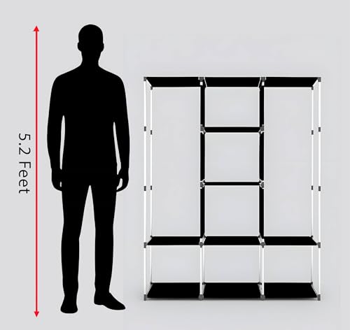 Image of Maison & Cuisine Collapsible Wardrobe Clothes Almira, 2 Hanging Space, 8 Shelves, (Non-Woven Fabric 90GSM and Metal Rod, (88230, Blue)