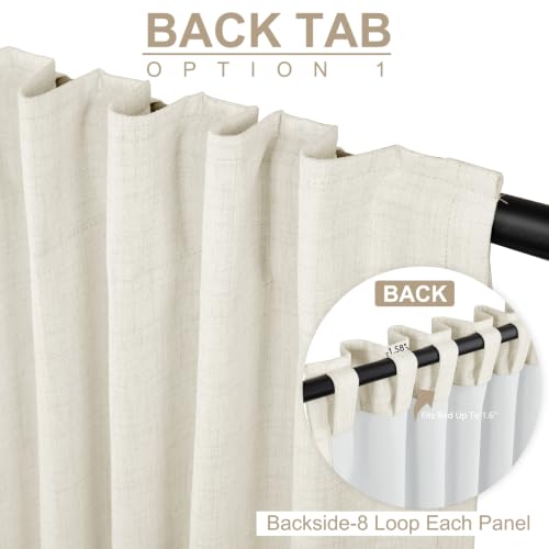 Image of 100% Blackout Shield Linen Blackout Curtains for Bedroom 84 Inches Long, Back Tab /Rod Pocket Living Room Drapes, Thermal Insulated Blackout Curtains 2 Panels Set, 50 inch W x 84 inch L, Beige White