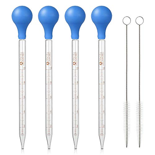 Image of 4Pcs Glass Dropper Pipettes 10ml - with Rubber Caps & 2 Cleaning Brushes