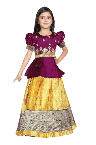 Image of FELIZ THE DESIGNER STUDIO New south Indian traditional Purple pattu pavadai Jecquard Lehenga choli for girls dress(2-3 Years)