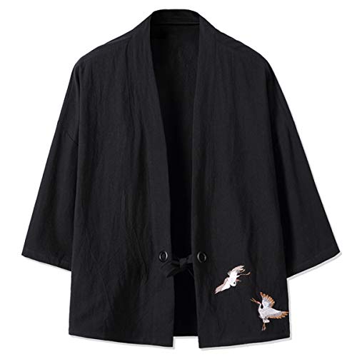 Mirecoo Herren Baumwolle Haori V-Kragen Kimono-Jacke, Schwarz, XXL Mirecoo Herren Baumwolle Haori V-Kragen Kimono-Jacke, Schwarz, XXL