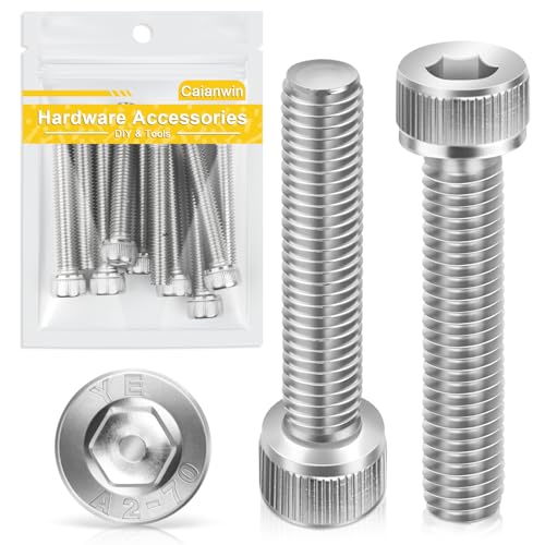 Tornillos de cabeza cilíndrica M8 x 50 mm con hexágono interior, 10 piezas, Caianwin DIN 912 de acero inoxidable (A2 V2A) para maquinaria industrial, vehículos motorizados, construcción