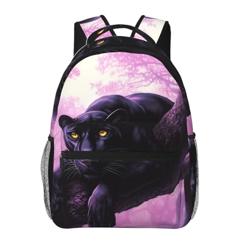 ainori Majestic Panther Backpack Polyester Backpacks with Straps 11.4inx5.9inx15.7in Black Cheetah in Purple Forest Multi-Pocket Storage Bookbag Ideal For School Work Travel Animal Lovers Gifts