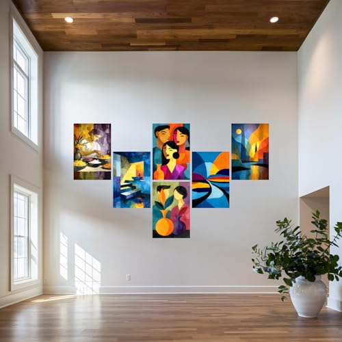 Image of SiddArtify Abstract Geometric Wall Art Prints Set - Modern Poster Decor for Living Room Bedroom Office - 12x18 inch Sticker Pack of 6